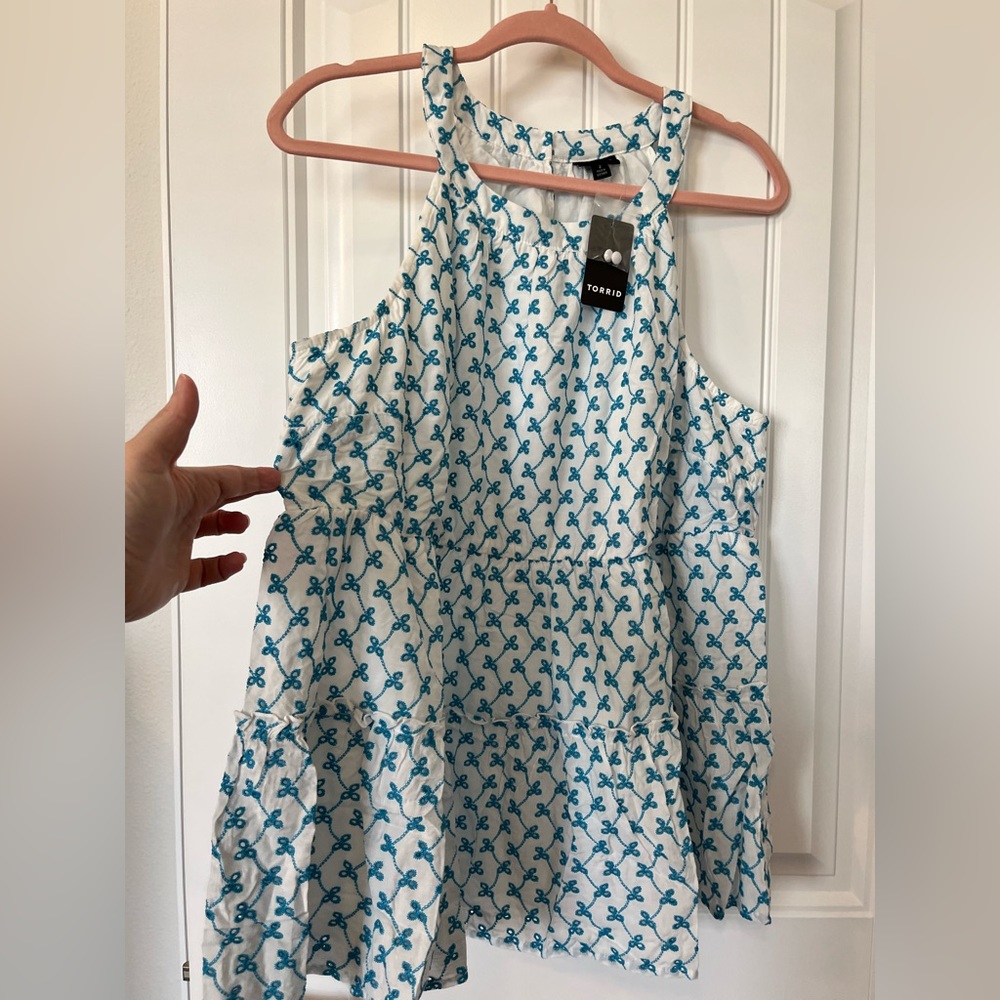 Torrid Blue and White Patterned Blouse